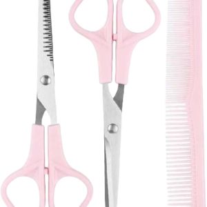 Pink Stainless Steel Hair Cutting Shears Set – 6.7″ Shear, Thinning Scissors, Comb – Barber Kit