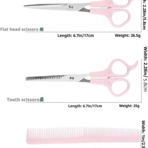 Pink Stainless Steel Hair Cutting Shears Set – 6.7″ Shear, Thinning Scissors, Comb – Barber Kit