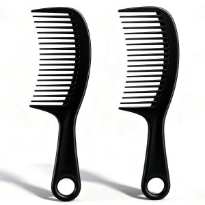 2-Pack Large Wide-Tooth Hair Combs for Curls, Wet or Dry Hair (Black)