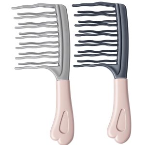 2-Pack Wide-Tooth Combs for Curly Hair, Detangling Comb with Wavy Teeth, Ergonomic Travel Comb for Men & Women