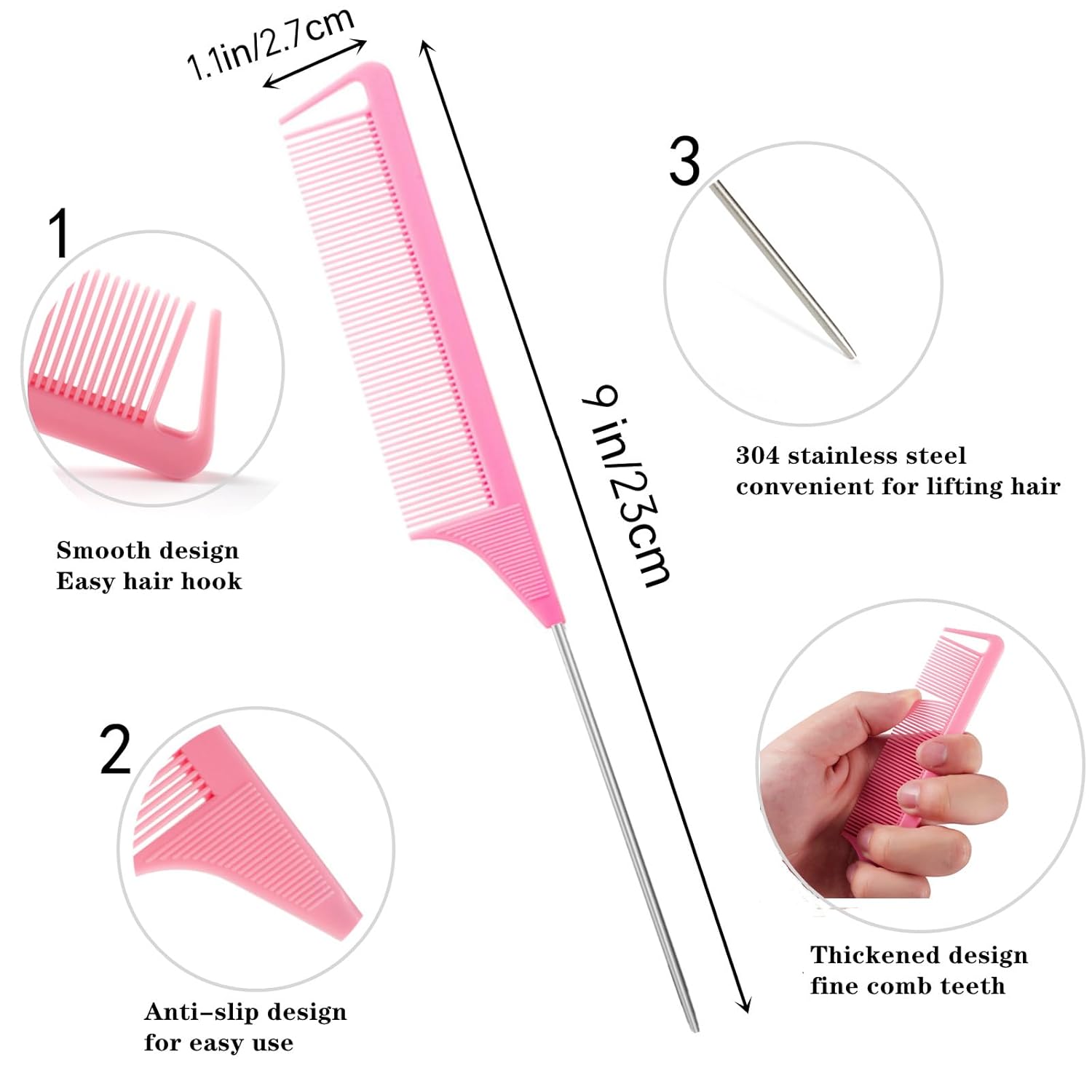 10pcs Rat Tail Comb Set – Metal Fine Tooth Combs for Parting, Teasing & Braiding - Image 3