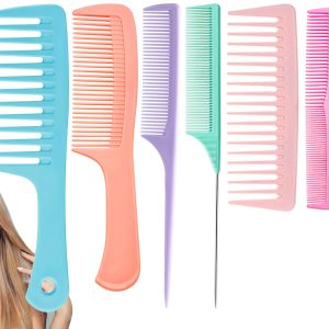 6-Piece Hair Comb Set – Large Wide Tooth, Fine Tooth & Rat Tail Comb