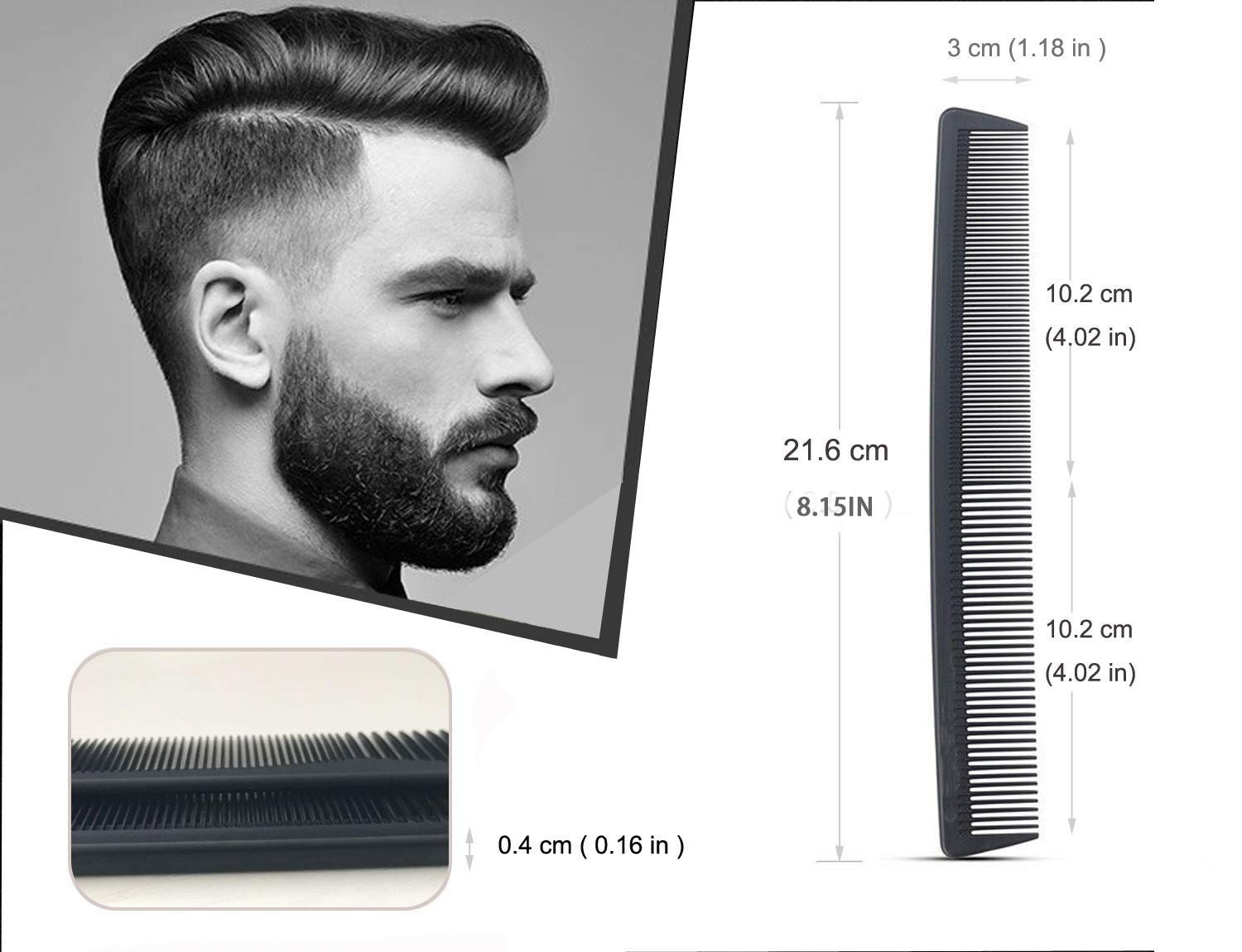 3 Pack Carbon Fiber Cutting Comb – 8.15" Professional Comb, Fine & Wide Tooth - Image 3