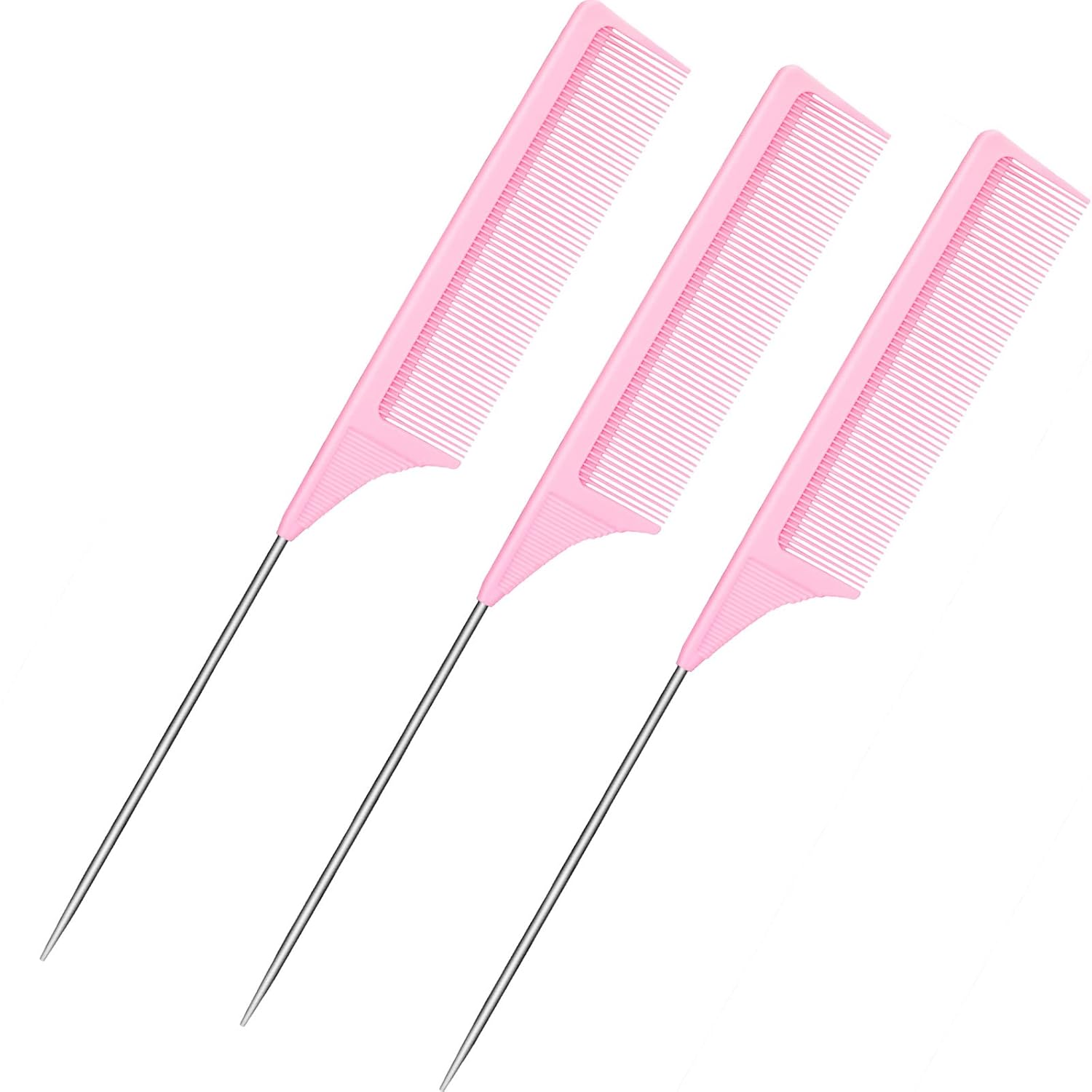 3 Pack 9" Rat Tail Combs, Carbon Fiber, Heat Resistant, with Metal Pick