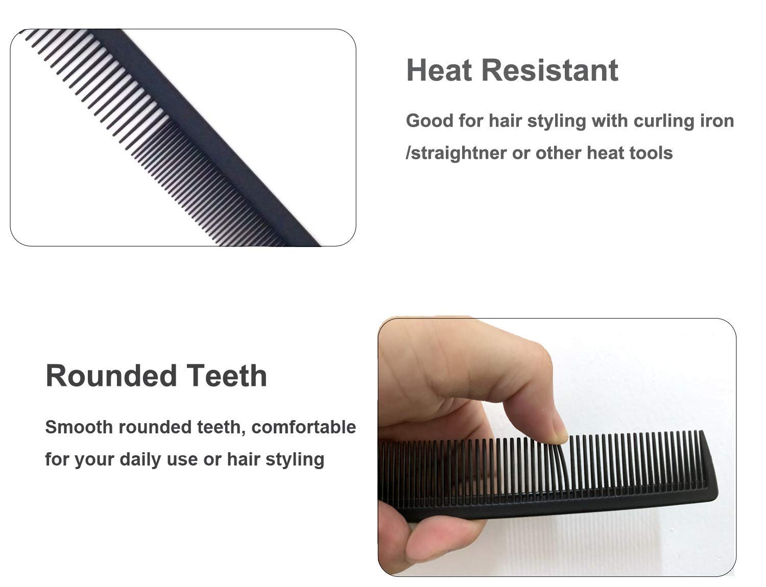 3 Pack Carbon Fiber Cutting Comb – 8.15" Professional Comb, Fine & Wide Tooth - Image 2