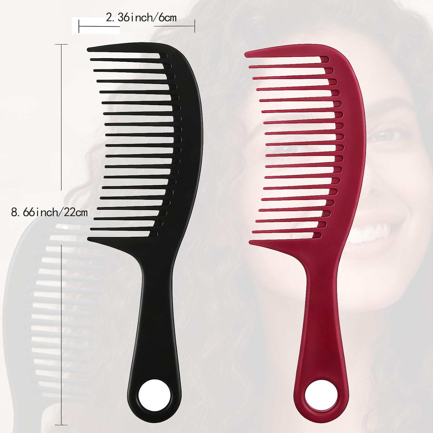2-Pack Large Wide-Tooth Hair Combs for Curls, Wet or Dry Hair (Black) - Image 3