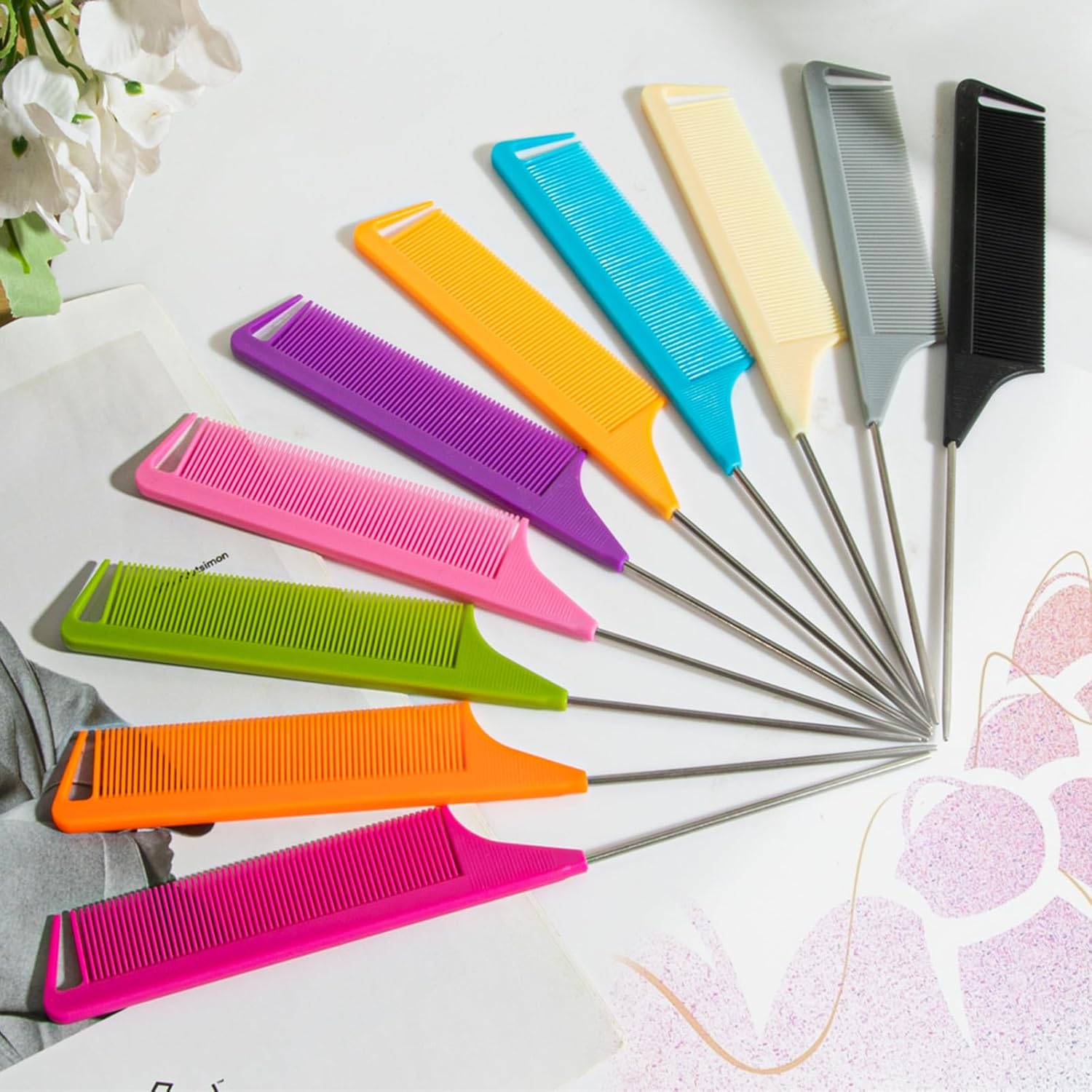 10pcs Rat Tail Comb Set – Metal Fine Tooth Combs for Parting, Teasing & Braiding - Image 2