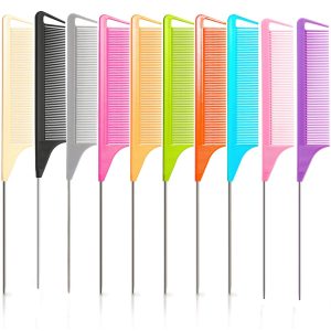 10pcs Rat Tail Comb Set – Metal Fine Tooth Combs for Parting, Teasing & Braiding