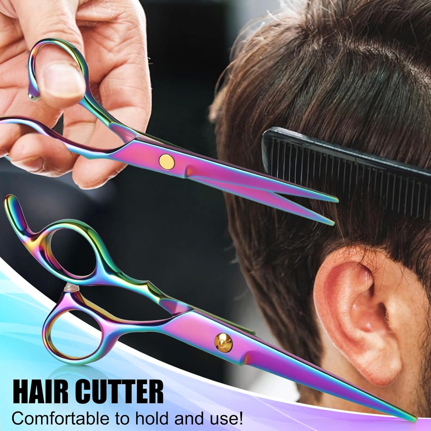 Professional Haircut Scissors Set with Thinning Scissors – Rainbow - Image 4