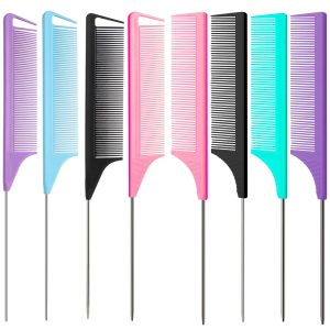 8-Piece Rat Tail Comb Set – Metal Teasing & Parting Combs for Salon Stylists