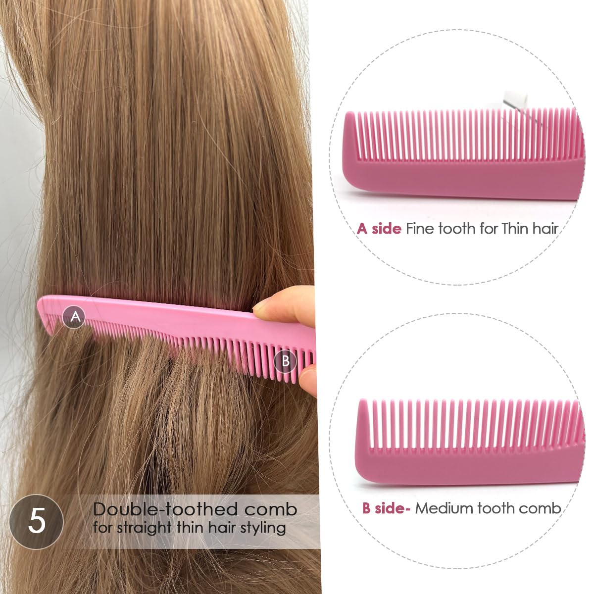 6-Piece Hair Comb Set – Large Wide Tooth, Fine Tooth & Rat Tail Comb - Image 3