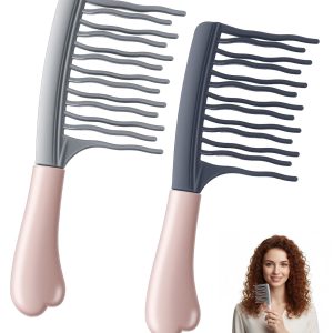 2-Pack Wide-Tooth Combs for Curly Hair, Detangling Comb with Wavy Teeth, Ergonomic Travel Comb for Men & Women