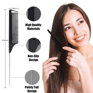 10-Piece Rat Tail Comb Set – Fine Tooth Teasing & Parting Combs for Braiding, Stainless Steel Pintail