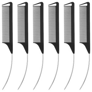 6-Pack Rat Tail Combs, Curved Parting Combs for Hair Styling – Black