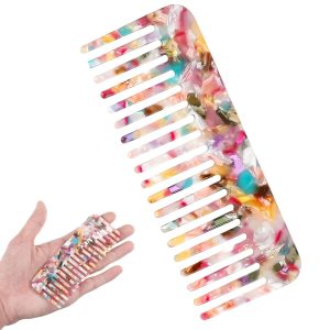 Tortoise Shell Acetate Women’s Wide Tooth Comb – Detangling, Anti Static, Vintage Style for Wet Hair & Home Salon Styling