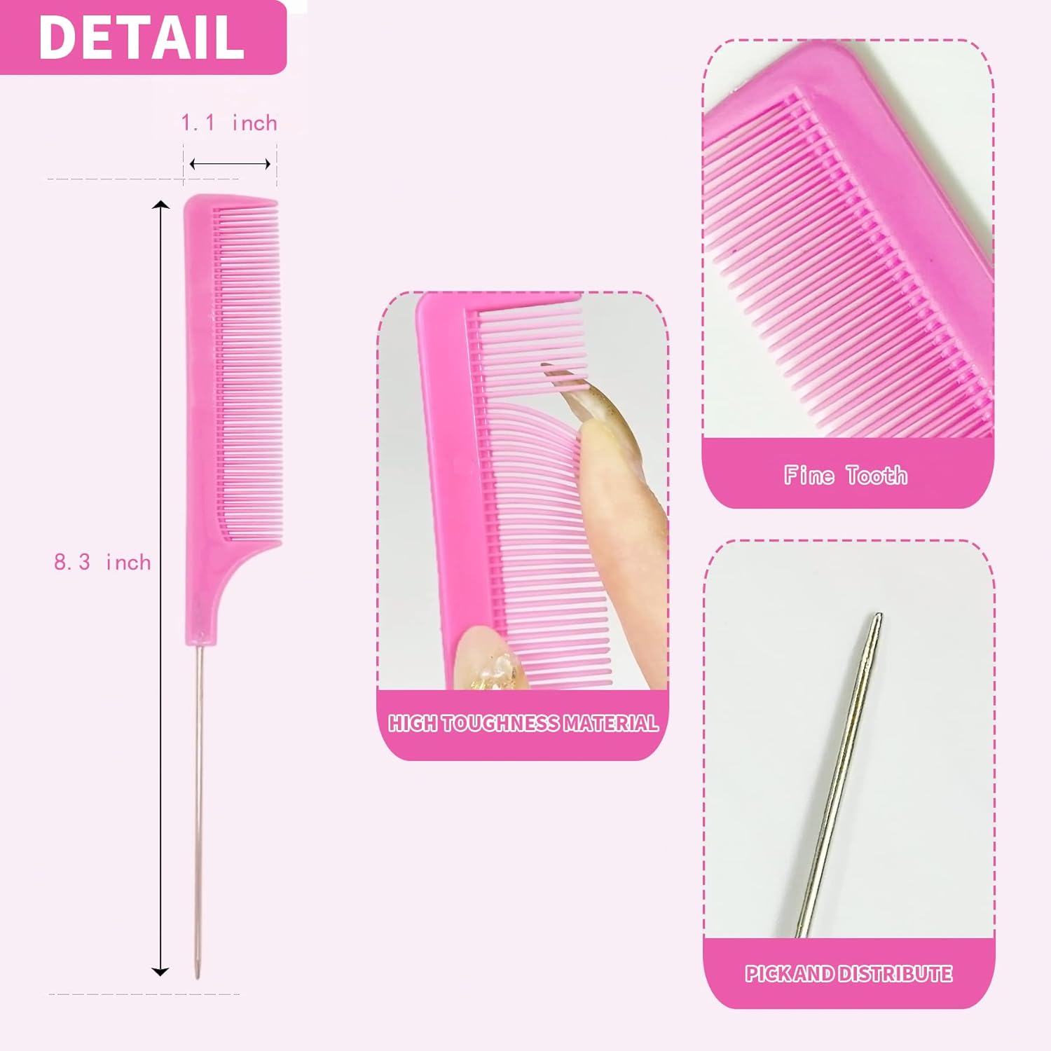 Rat Tail Comb Set 20 PCS – Fine Tooth Parting & Braiding Combs, Stainless Steel, Heat Resistant - Image 2