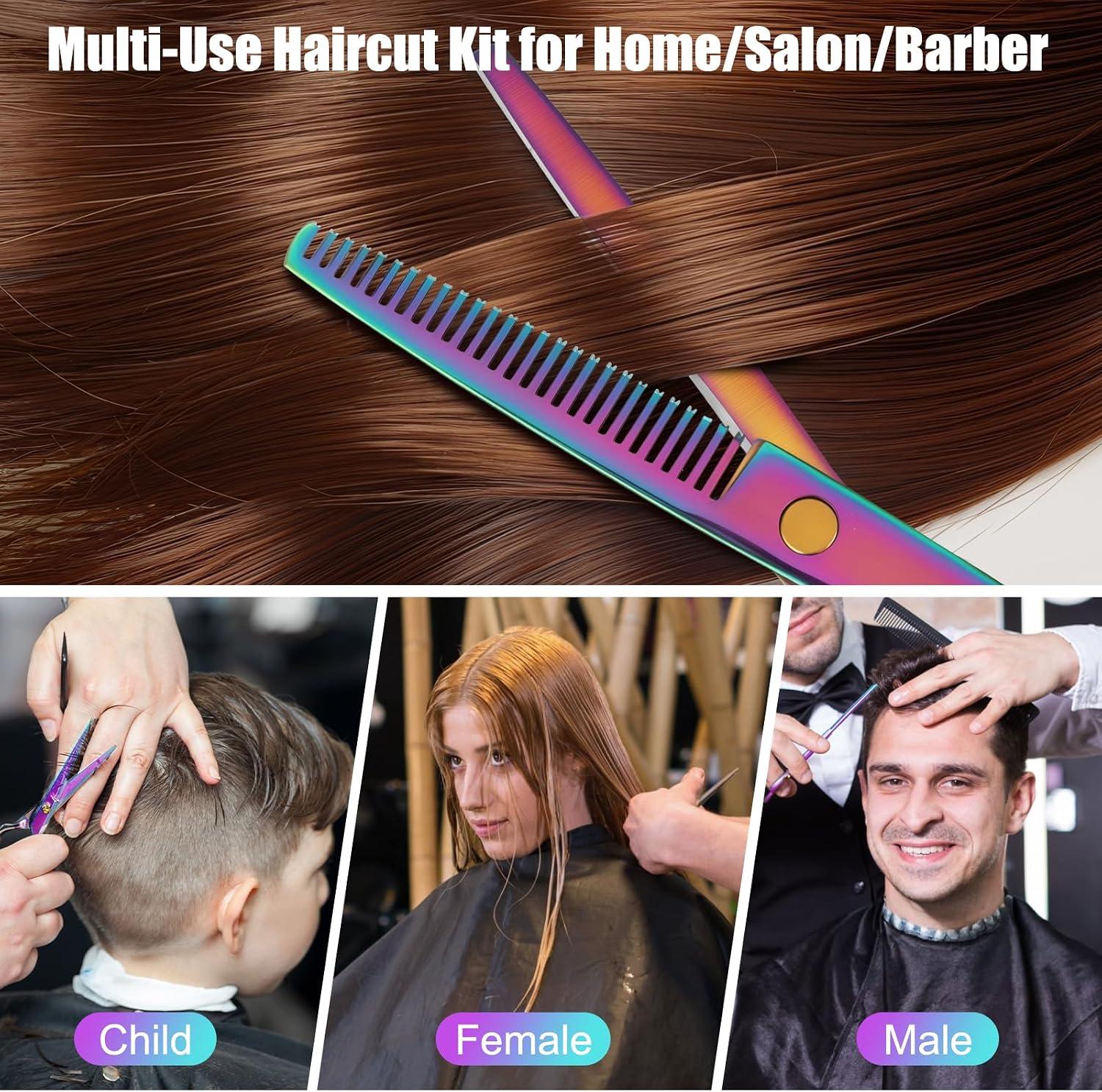 Professional Haircut Scissors Set with Thinning Scissors – Rainbow - Image 3