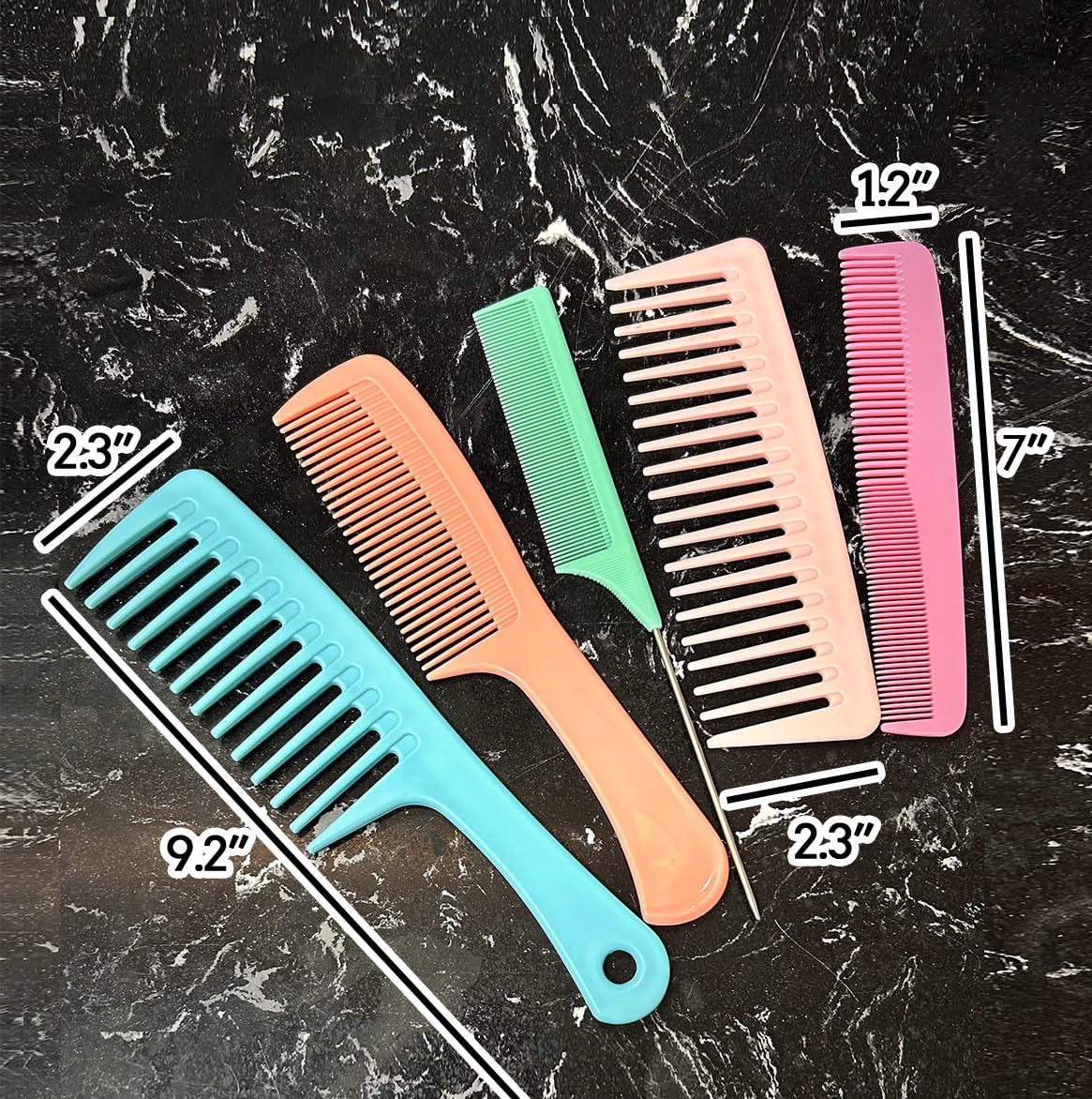 6-Piece Hair Comb Set – Large Wide Tooth, Fine Tooth & Rat Tail Comb - Image 4
