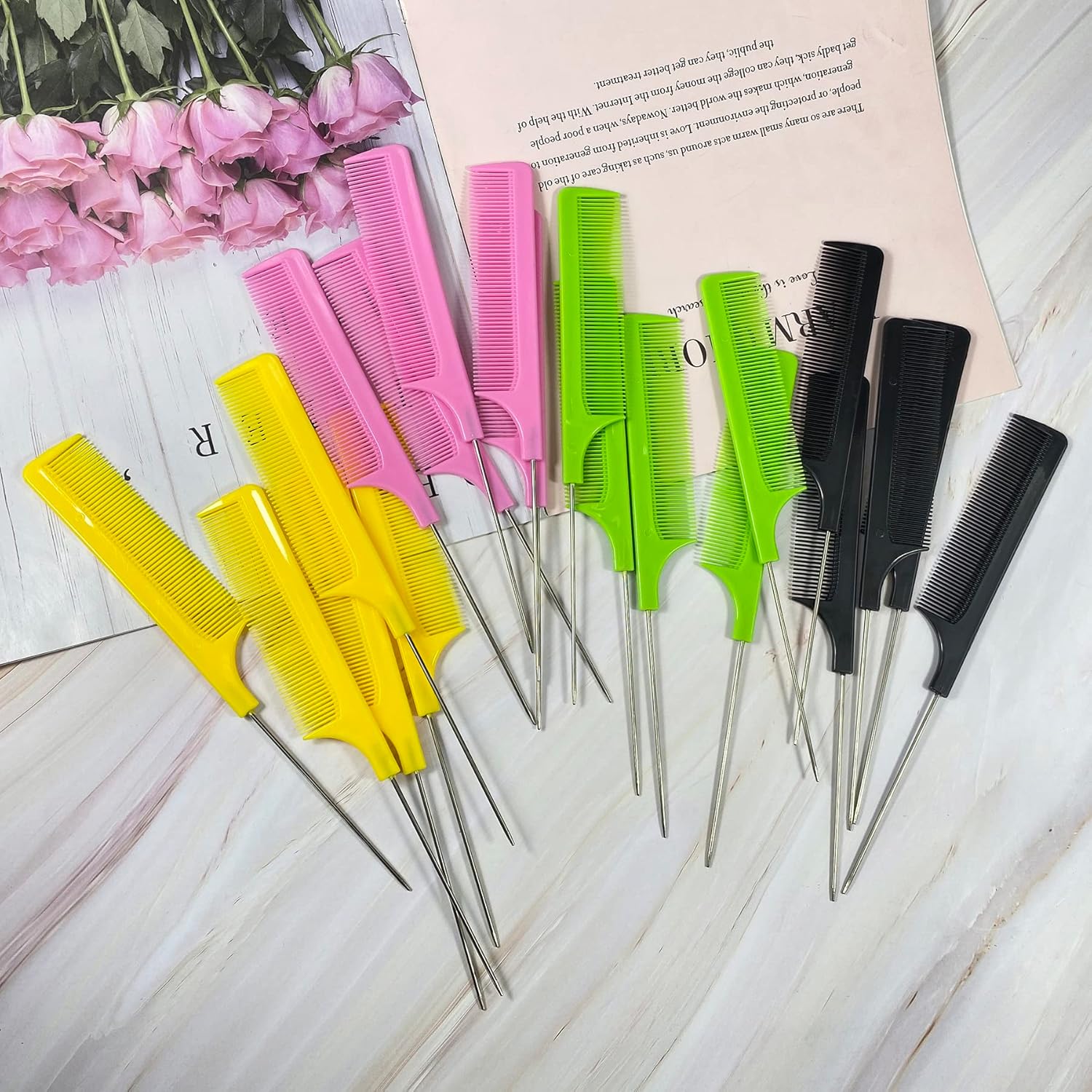 Rat Tail Comb Set 20 PCS – Fine Tooth Parting & Braiding Combs, Stainless Steel, Heat Resistant - Image 4